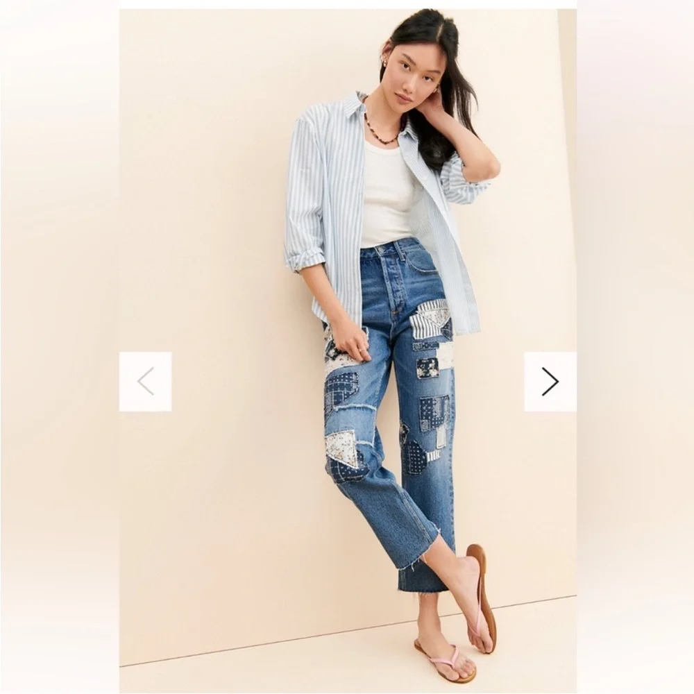 DRIFTWOOD Jordie Blue Patchwork Straight Leg Jeans - Picture 2 of 7